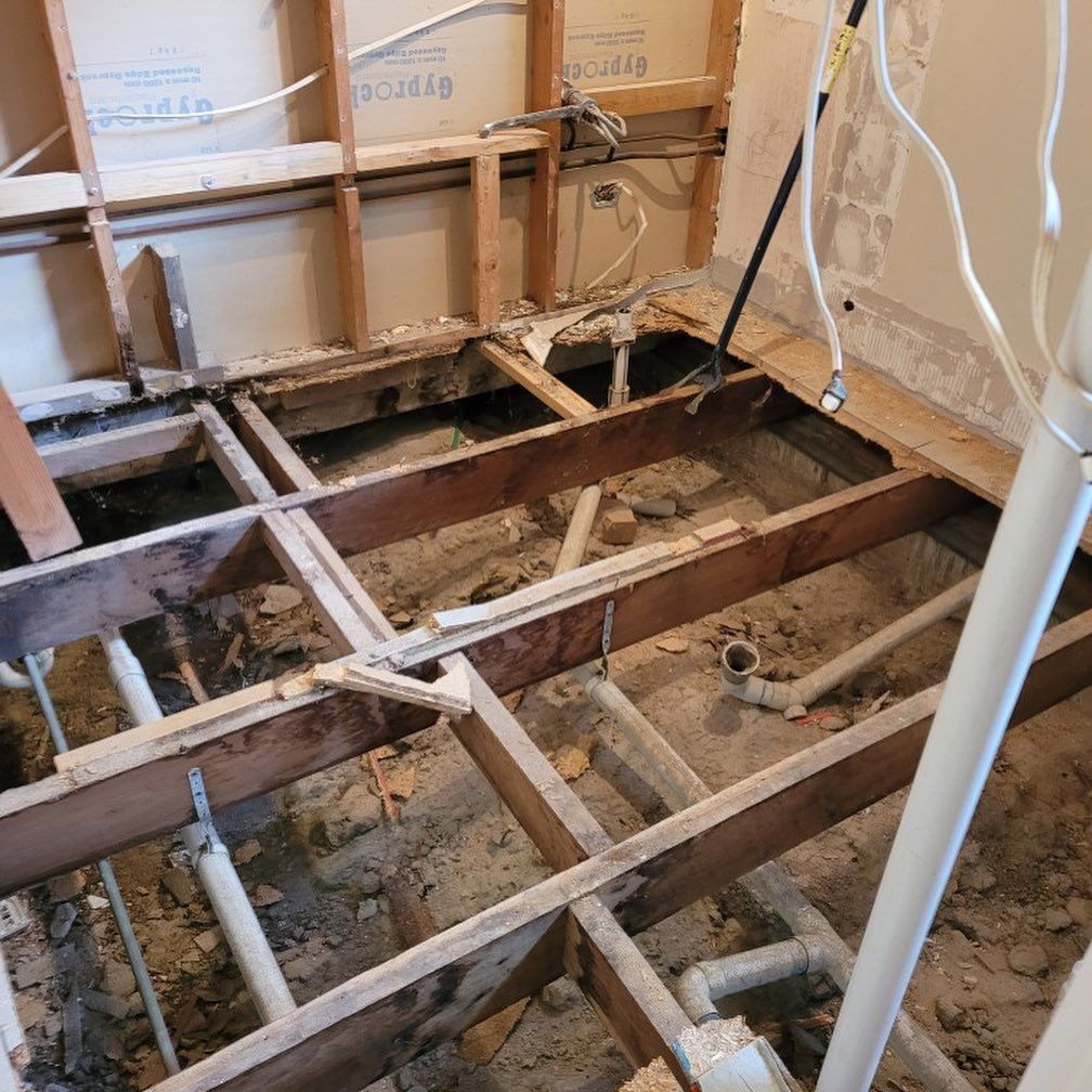 A Bathroom Floor Being Renovated — Coastline Building & Renovations In Forster, NSW