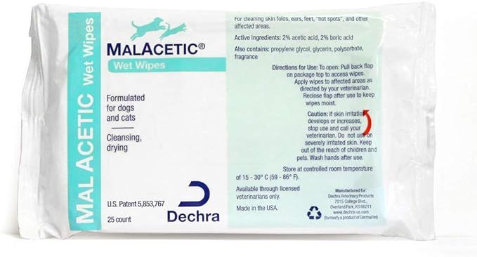 A package of malacetic wet wipes for dogs and cats