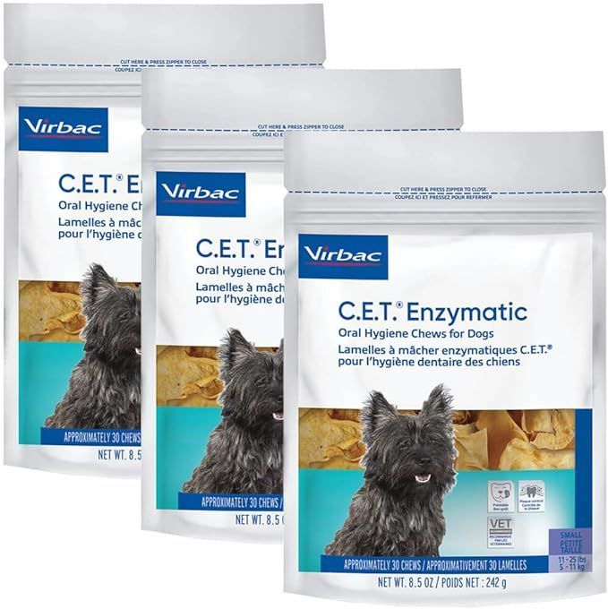 Three bags of virbac c.e.t. enzymatic oral hygiene chews for dogs