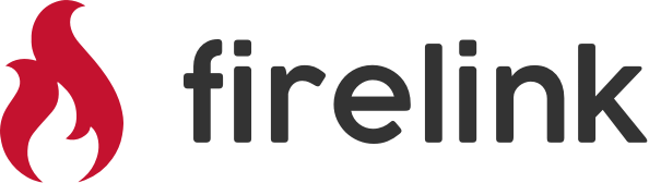 A firelink logo with a red flame on a white background