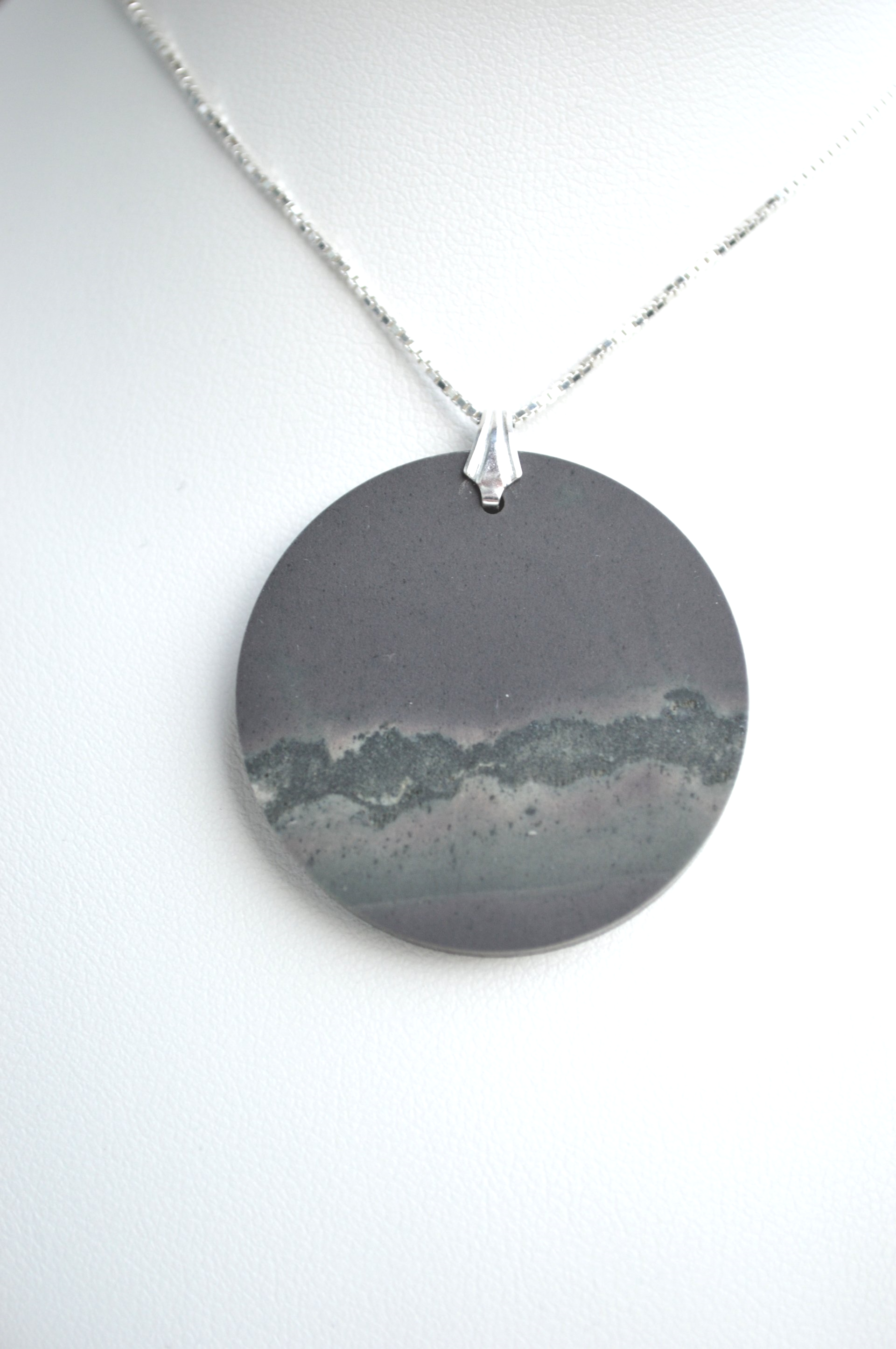 Welsh Slate 33mm Round Pendant on Sterling Silver