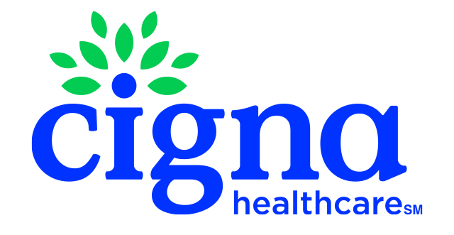 Cigna Healthcare logo in blue with green tree icon.