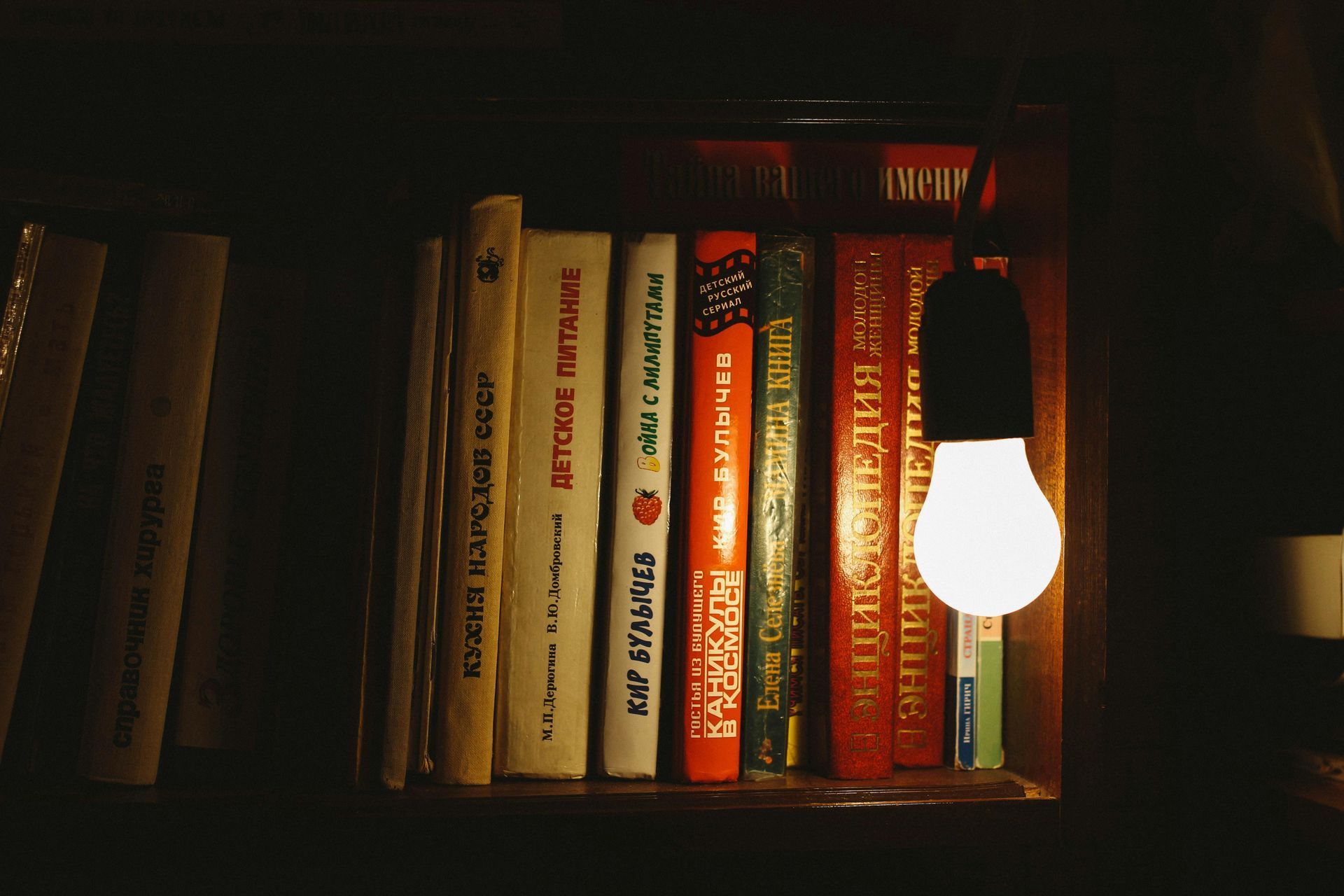 a light bulb and books