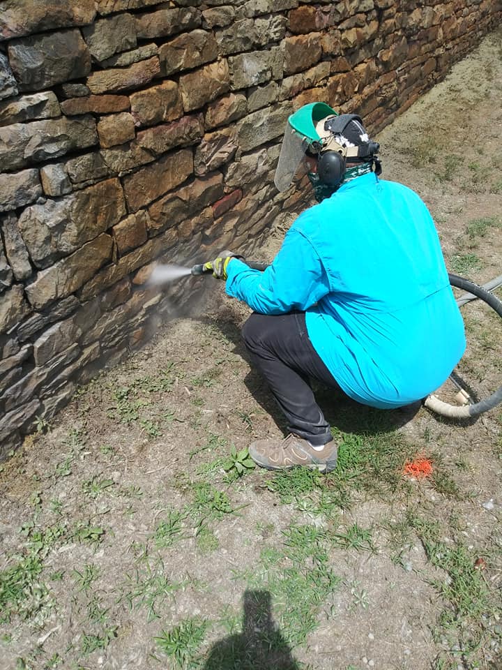 Keystone's Staff Blasting 600 Feet Retaining Wall — Indiana, PA — Keystone Dustless Mobile Media Blasting LLC