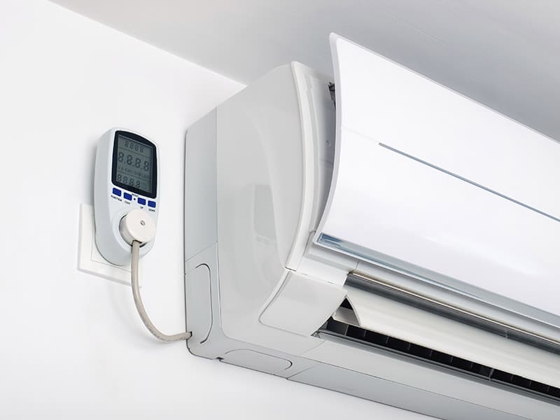 An indoor unit of a ductless HVAC system, specifically a wall-mounted evaporator for air conditioning.