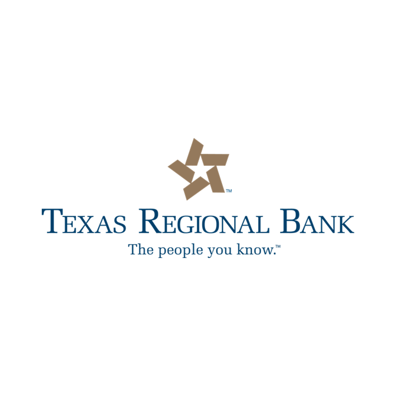 Texas Regional Bank logo: brown star above the bank's name in blue, with the tagline "The people you know."