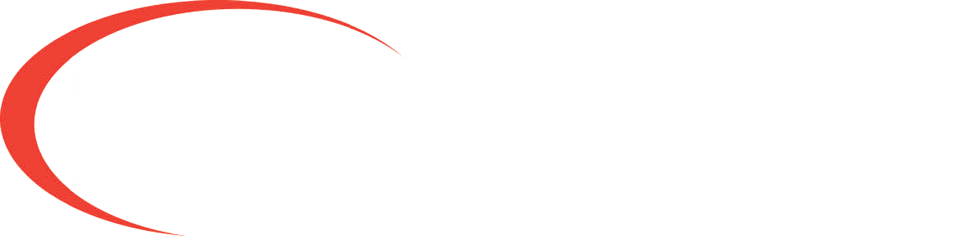 Red curved shape on white background.