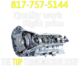 Advertisement for a transmission repair shop showing a car transmission, with phone number 817-757-5144 and company name.