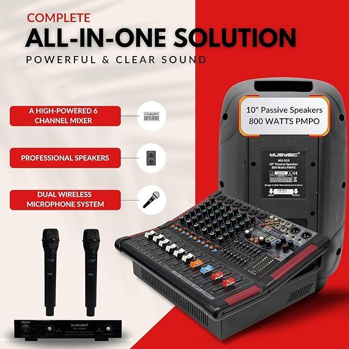 Two speakers on stands, amplifier, and cables set up for sound.