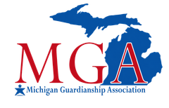 Michigan Guardianship Association logo with red MGA letters and blue Michigan silhouette above