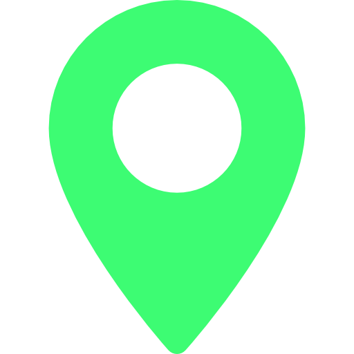 A green map pin with a white circle in the middle.