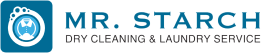 A logo for mr. starch dry cleaning and laundry service