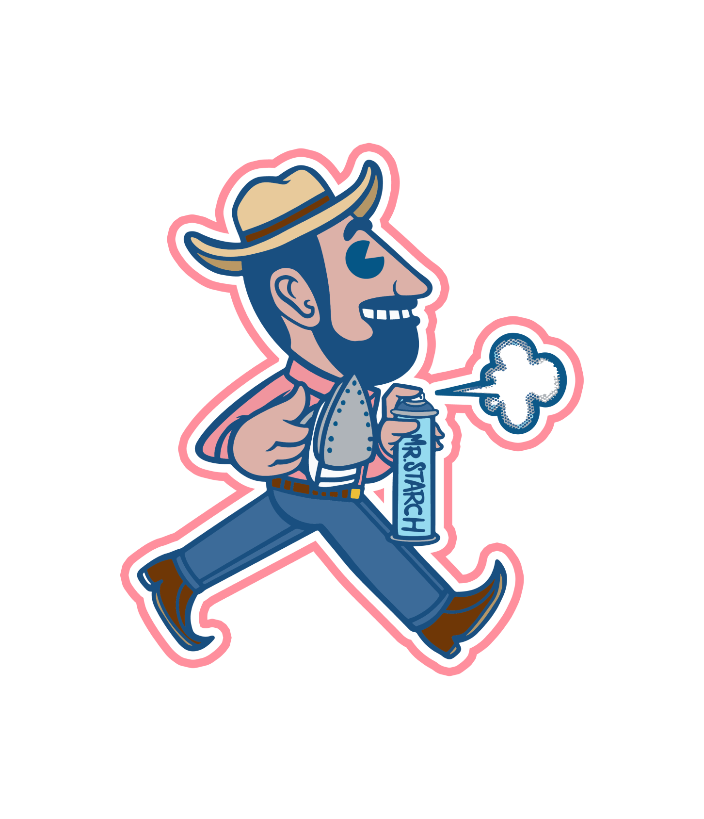 A cartoon of a man in a cowboy hat holding a can of toothpaste