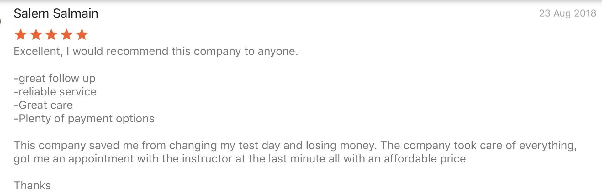Late notice driving test reviews