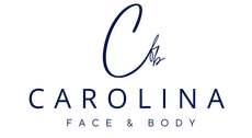 Carolina Face & Body logo in navy blue with stylized “C” and “Face & Body” text