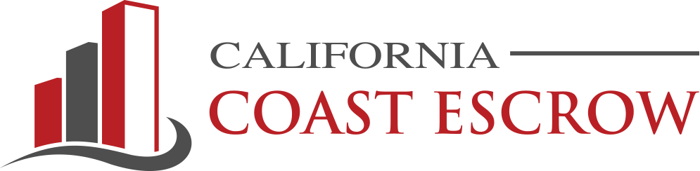 A logo for california coast escrow with a building on it