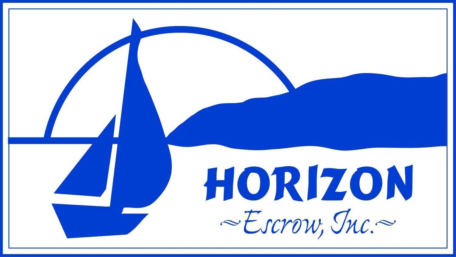 A blue and white logo for horizon escrow inc.