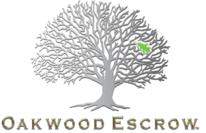 The logo for oakwood escrow shows a tree with a green leaf