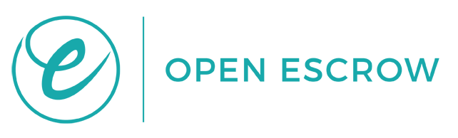 A logo for open escrow with a blue e in a circle