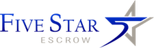 A blue and white logo for five star escrow