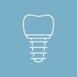 Dental implant illustration on a light blue background.