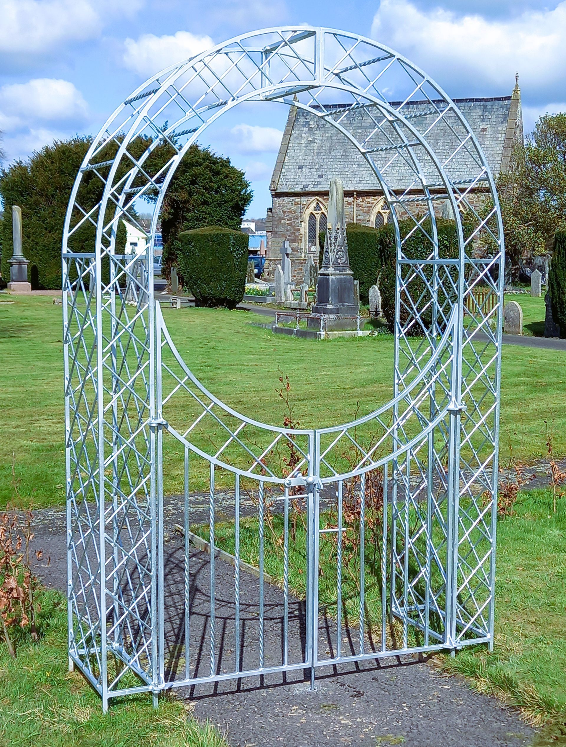 Galvanized Bespoke Arch Trellis with Gates for Garden of Rest.