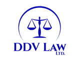 A blue and white logo for ddv law ltd.