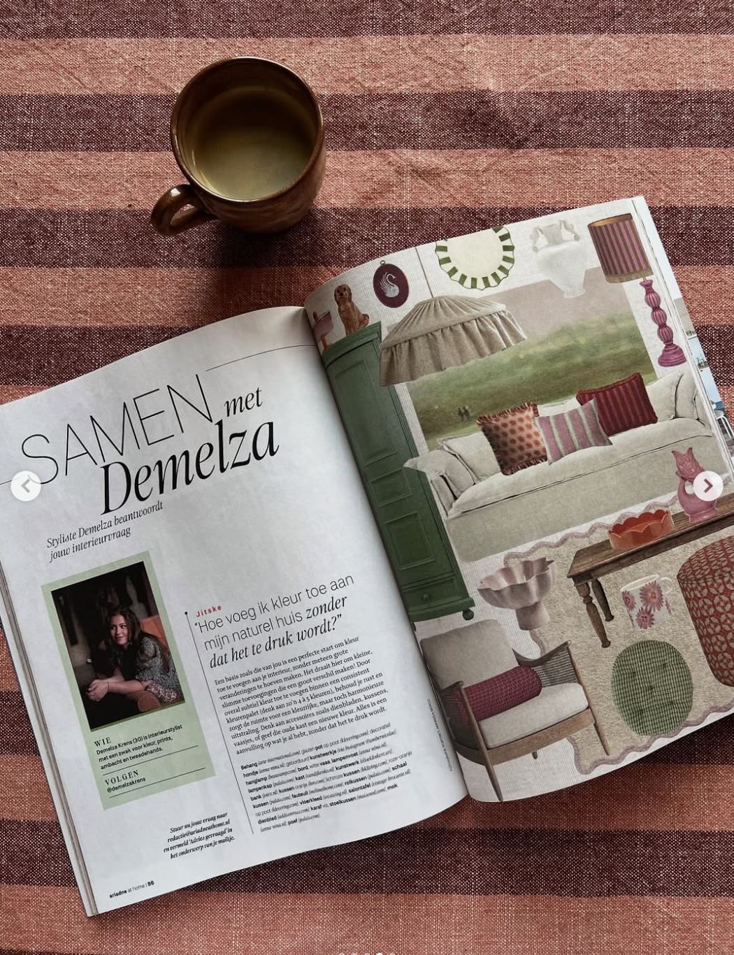 Ariadne at Home tijdschrift met een schilderij van Elise Klinkert in een moodboard van Demelza Krens voor interieurontwerp.