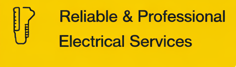 Yellow rectangle with an electrical tool icon, text 