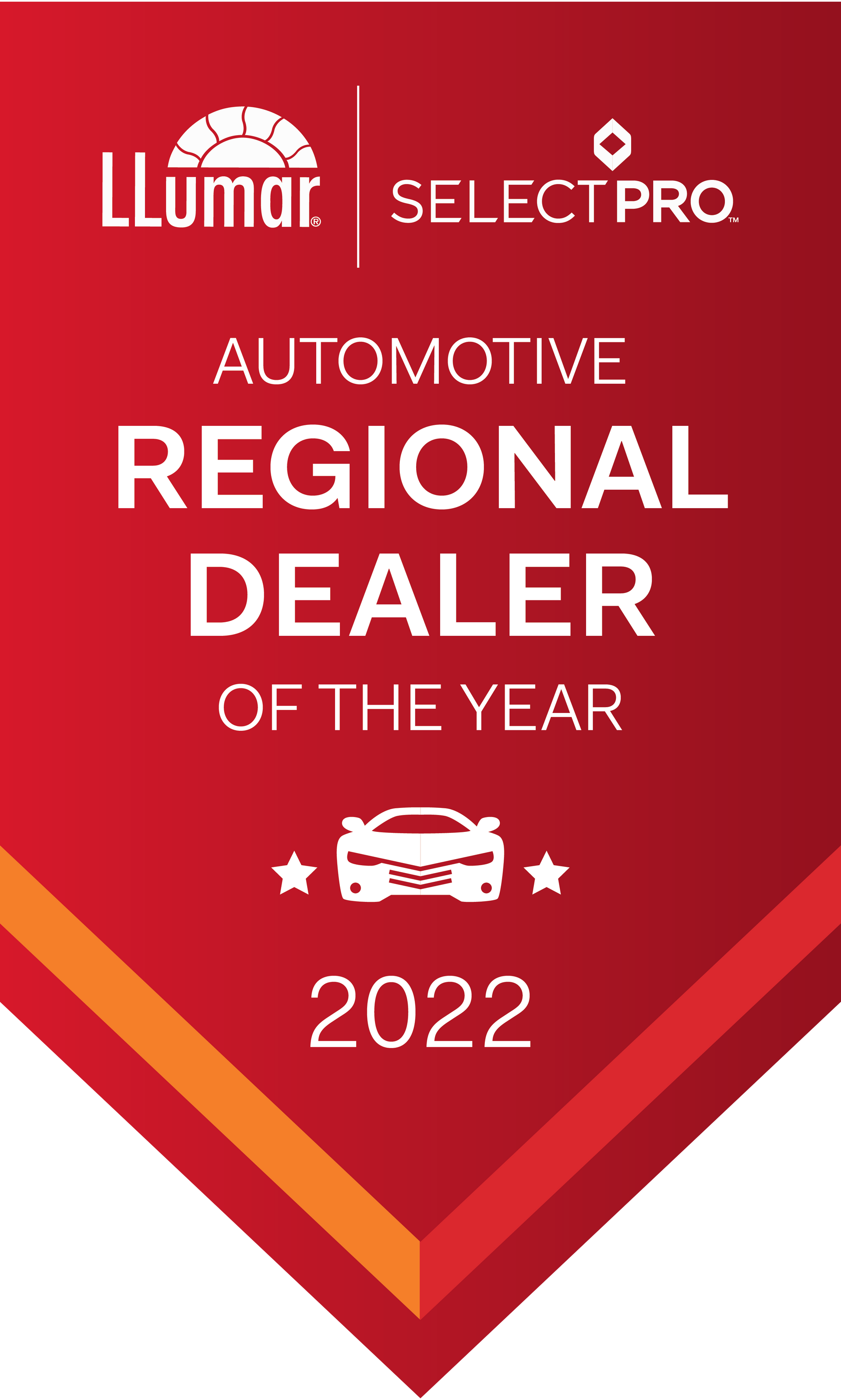 A red banner that says automotive regional dealer of the year 2022