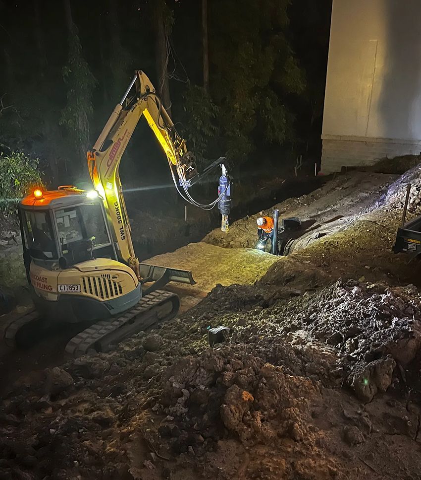 Excavating at Night — Hardarc Engineering in Coolum Beach, QLD
