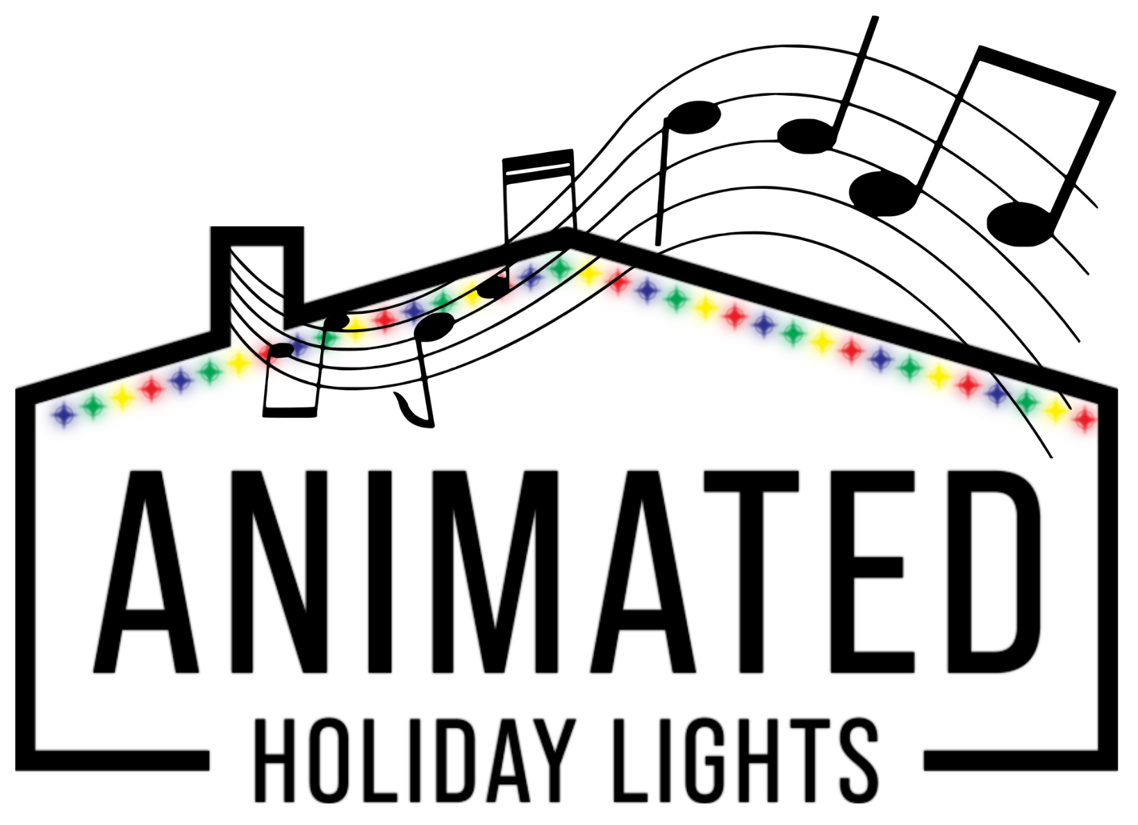 The logo for animated holiday lights shows a house with music notes coming out of it.