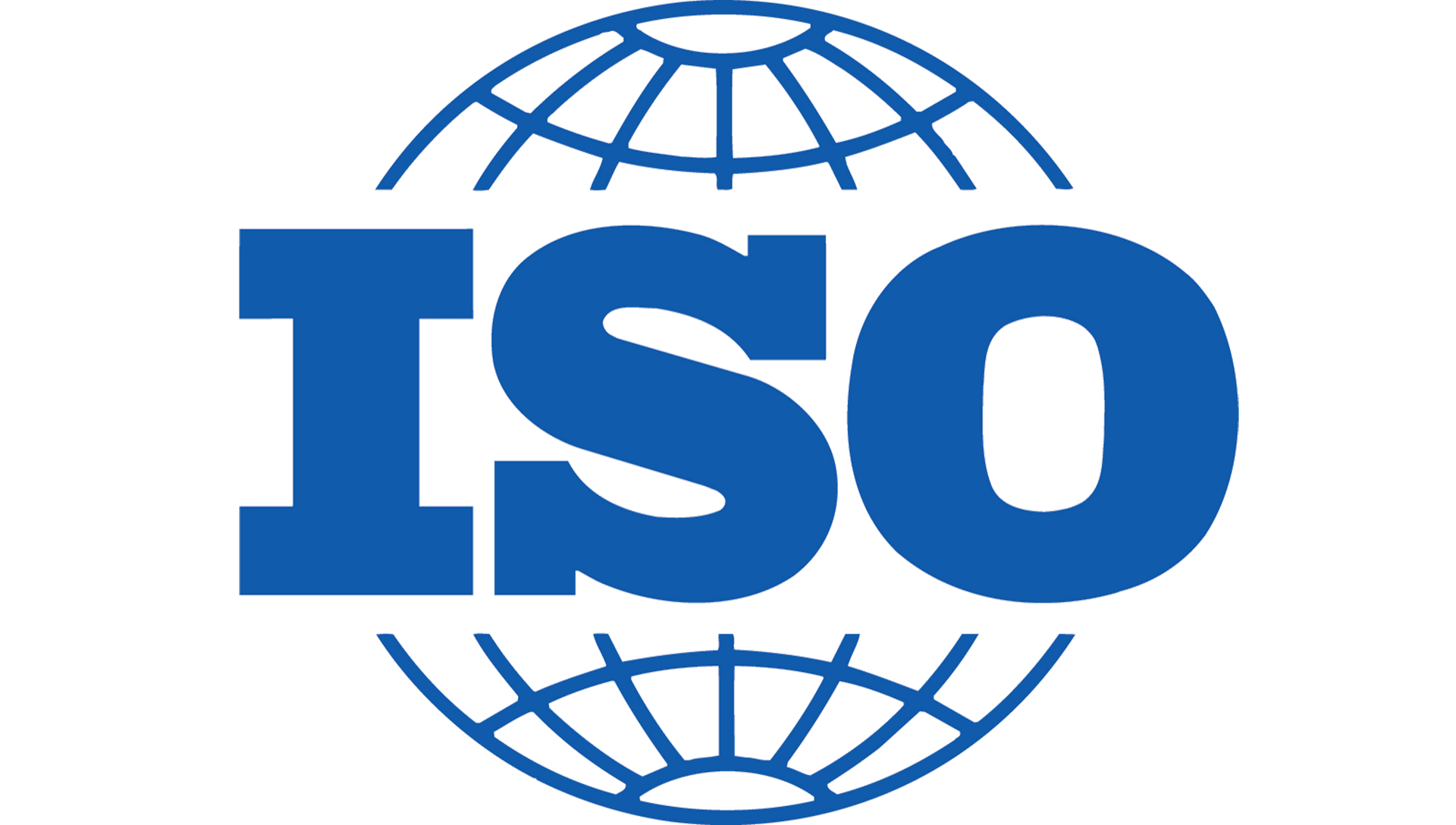 Logotipo ISO azul com desenho de globo terrestre.