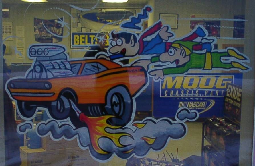 A cartoon drawing of a car and a man with the word mode on it