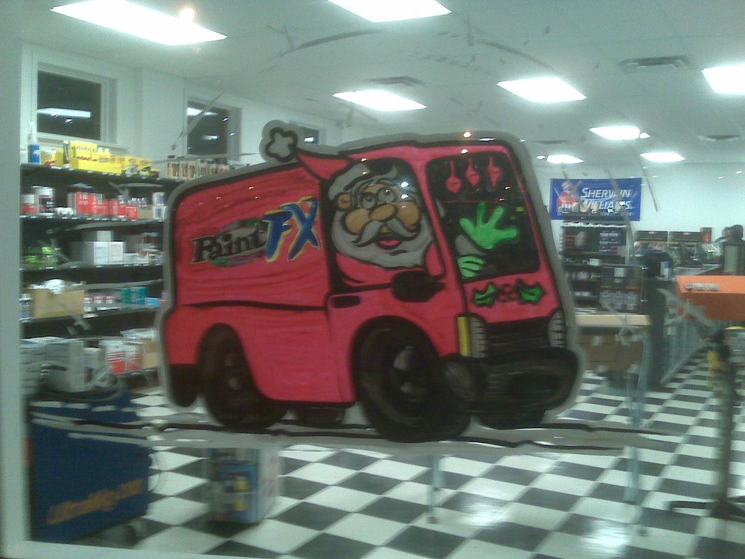 A cartoon drawing of a pink truck that says paint fx