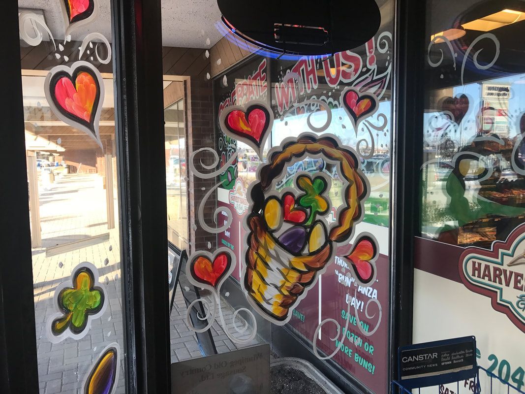 A window with a drawing of an ice cream cone on it