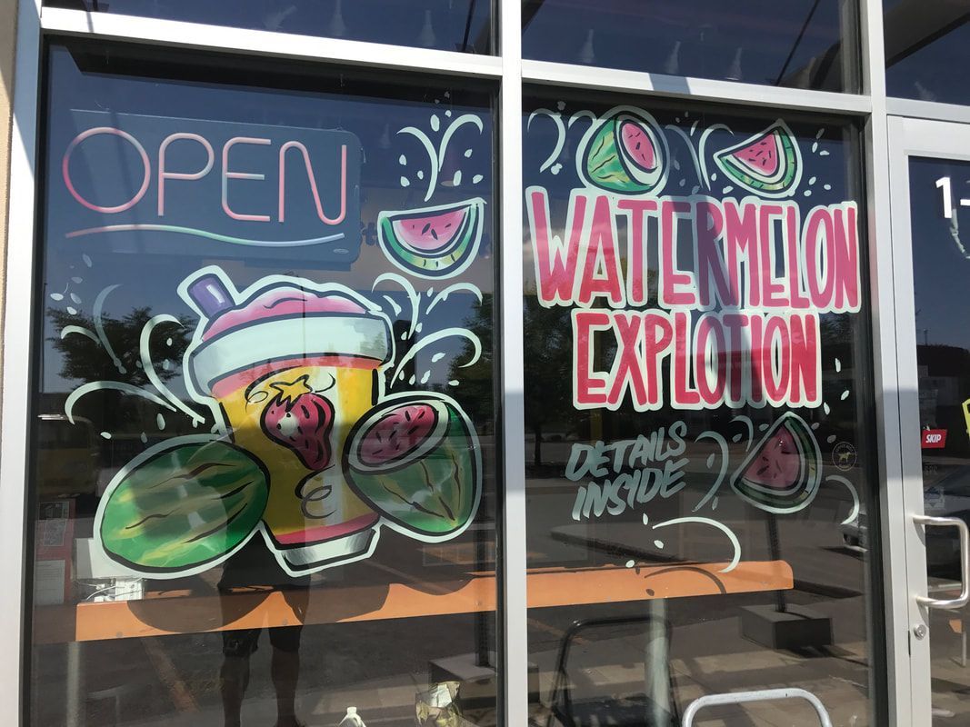 Real Life Signs - Business Window Painting of Watermelon Explosion