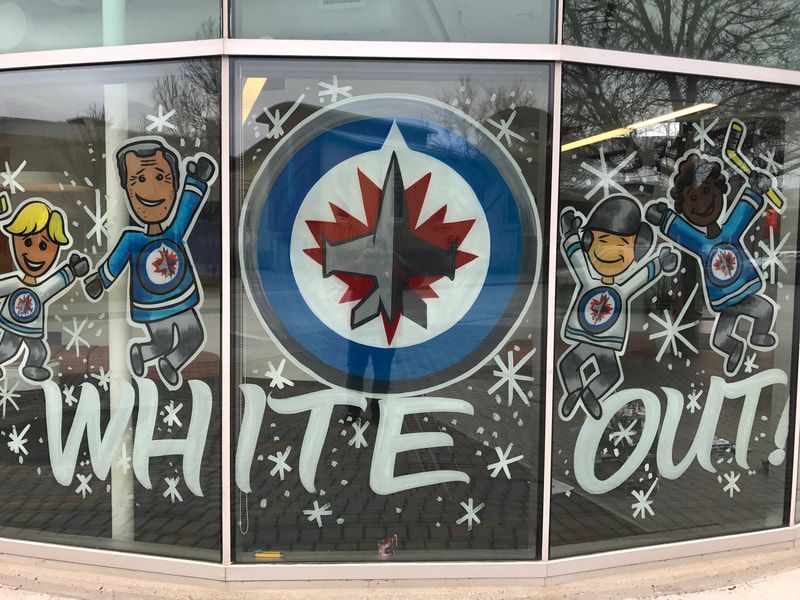 A window with the words white out on it