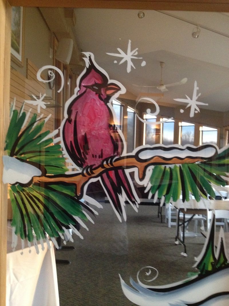 Real Life Signs - Winter Window Painting of a red bird