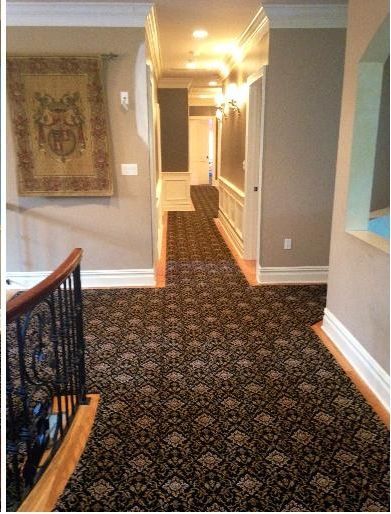 Stair runner -custom carpet and wall to wall hall installation