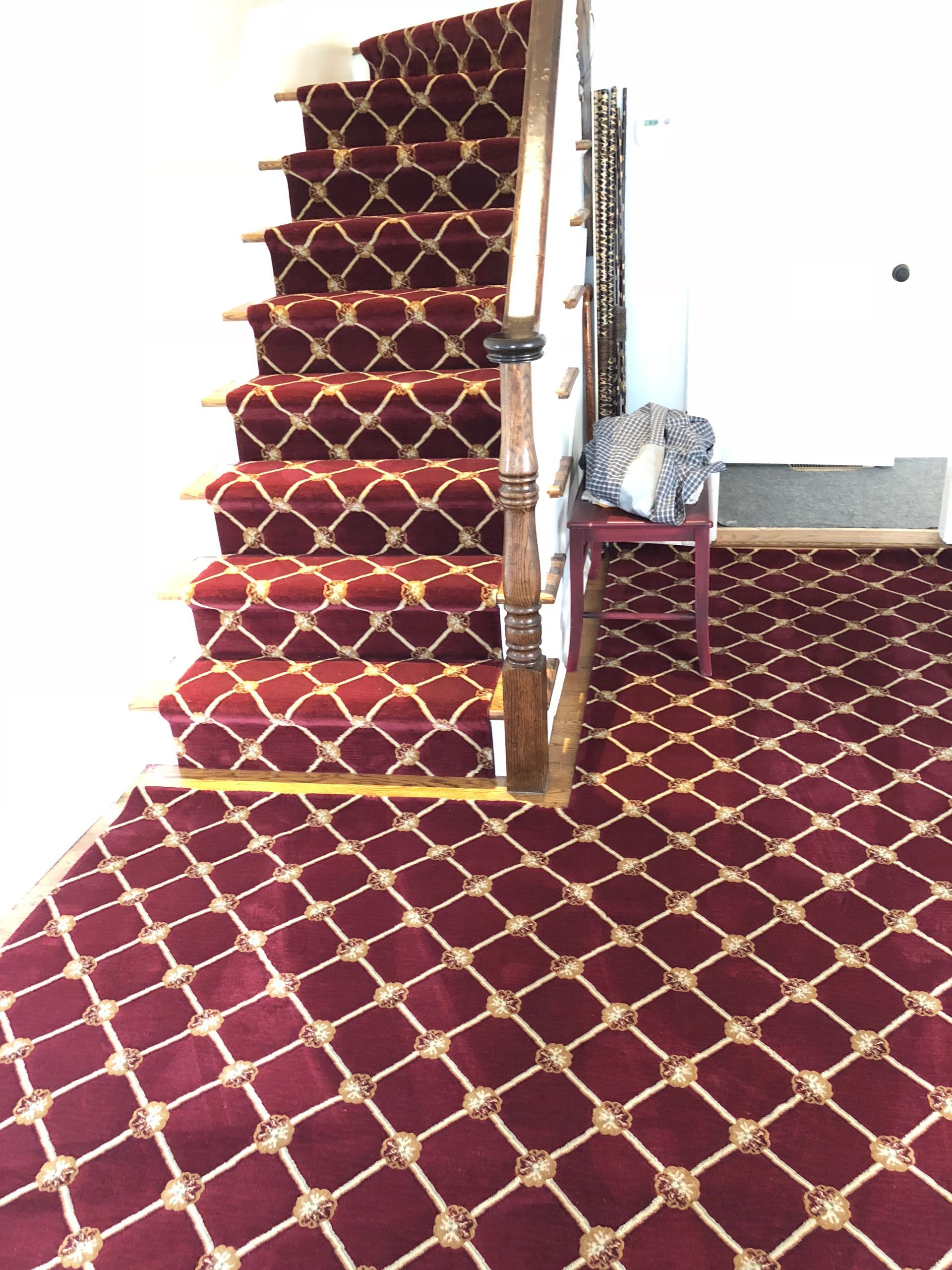 Stair runner -custom carpet and wall to wall hall installation
