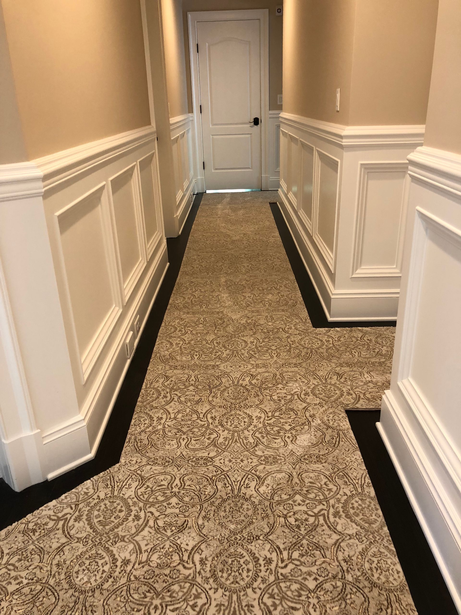 Stair runner -custom carpet and wall to wall hall installation