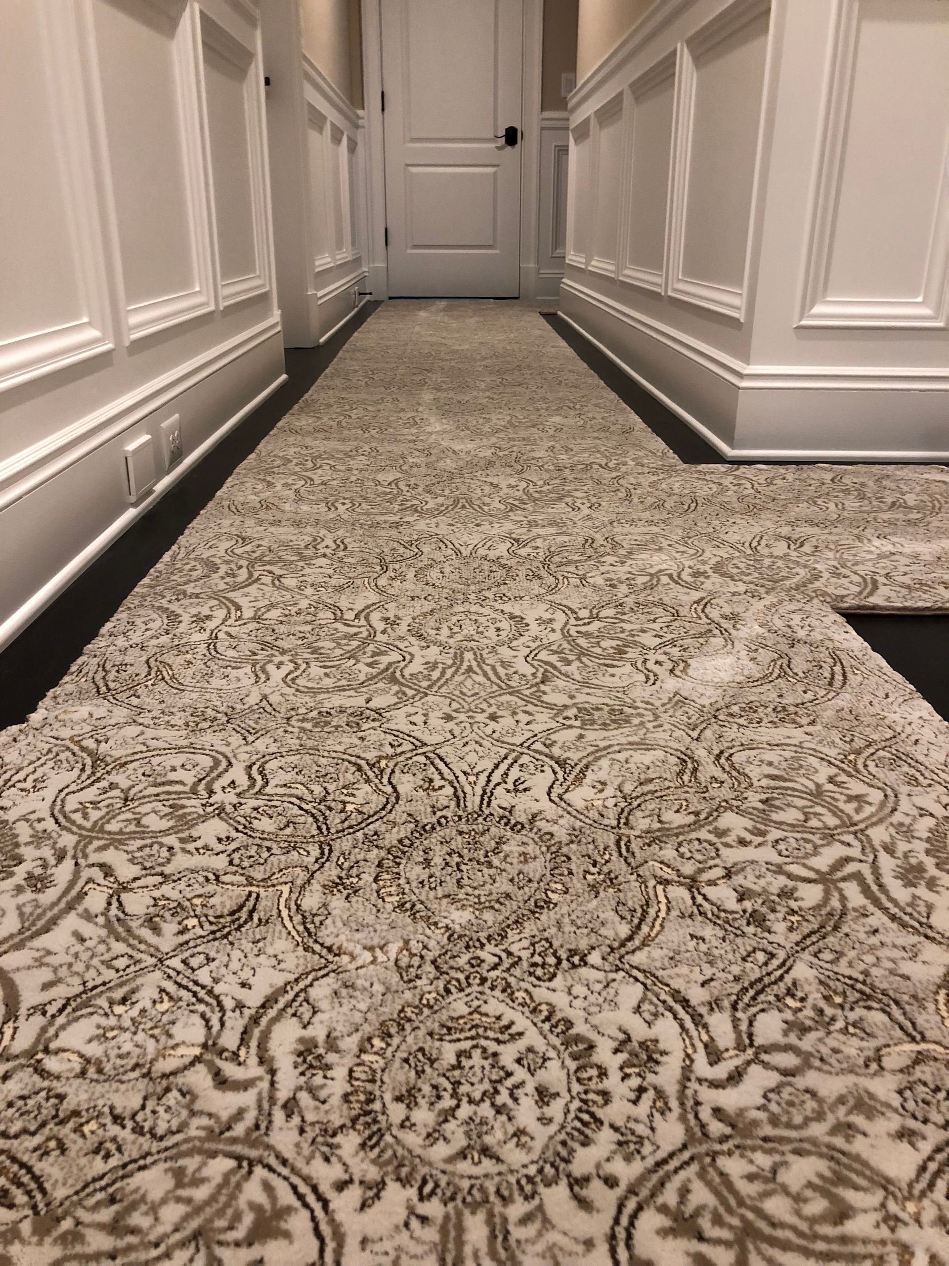 Stair runner -custom carpet and wall to wall hall installation