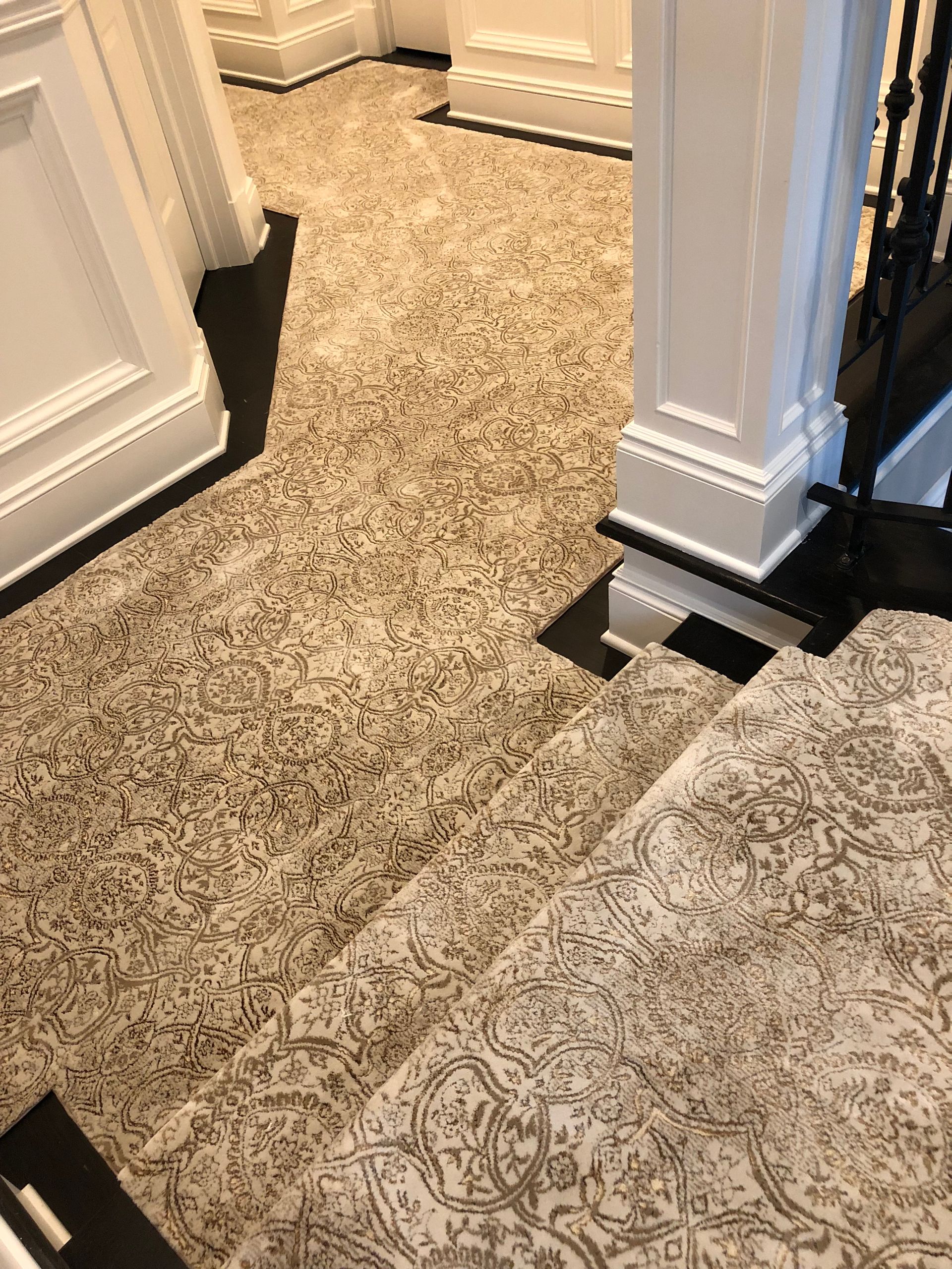 Stair runner -custom carpet and wall to wall hall installation