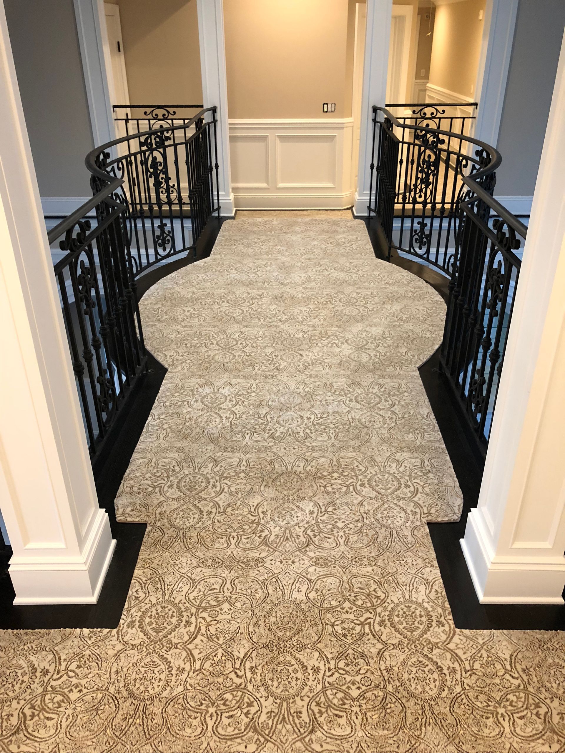 Stair runner -custom carpet and wall to wall hall installation