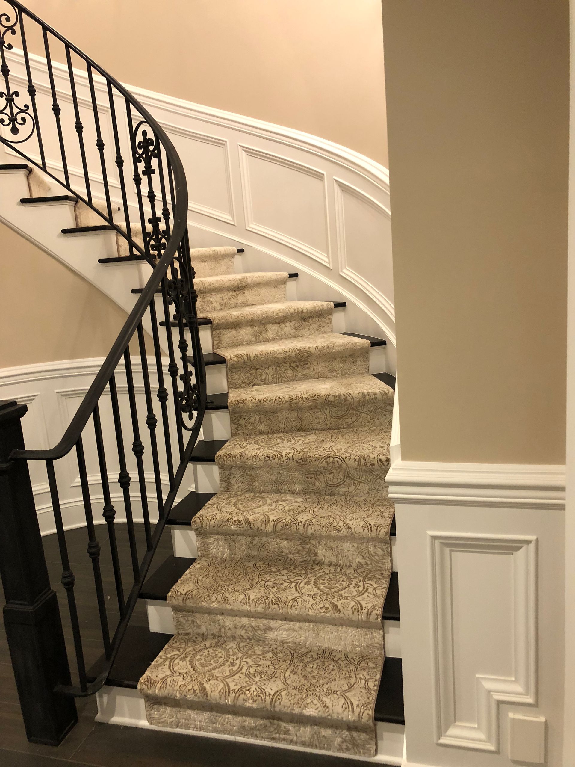 Stair runner -custom carpet and wall to wall hall installation