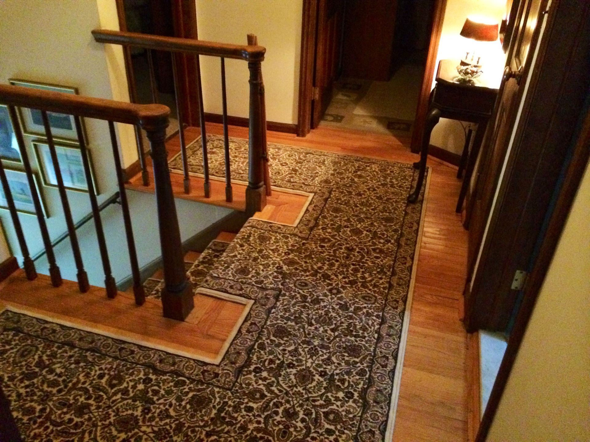 Stair runner -custom carpet and wall to wall hall installation