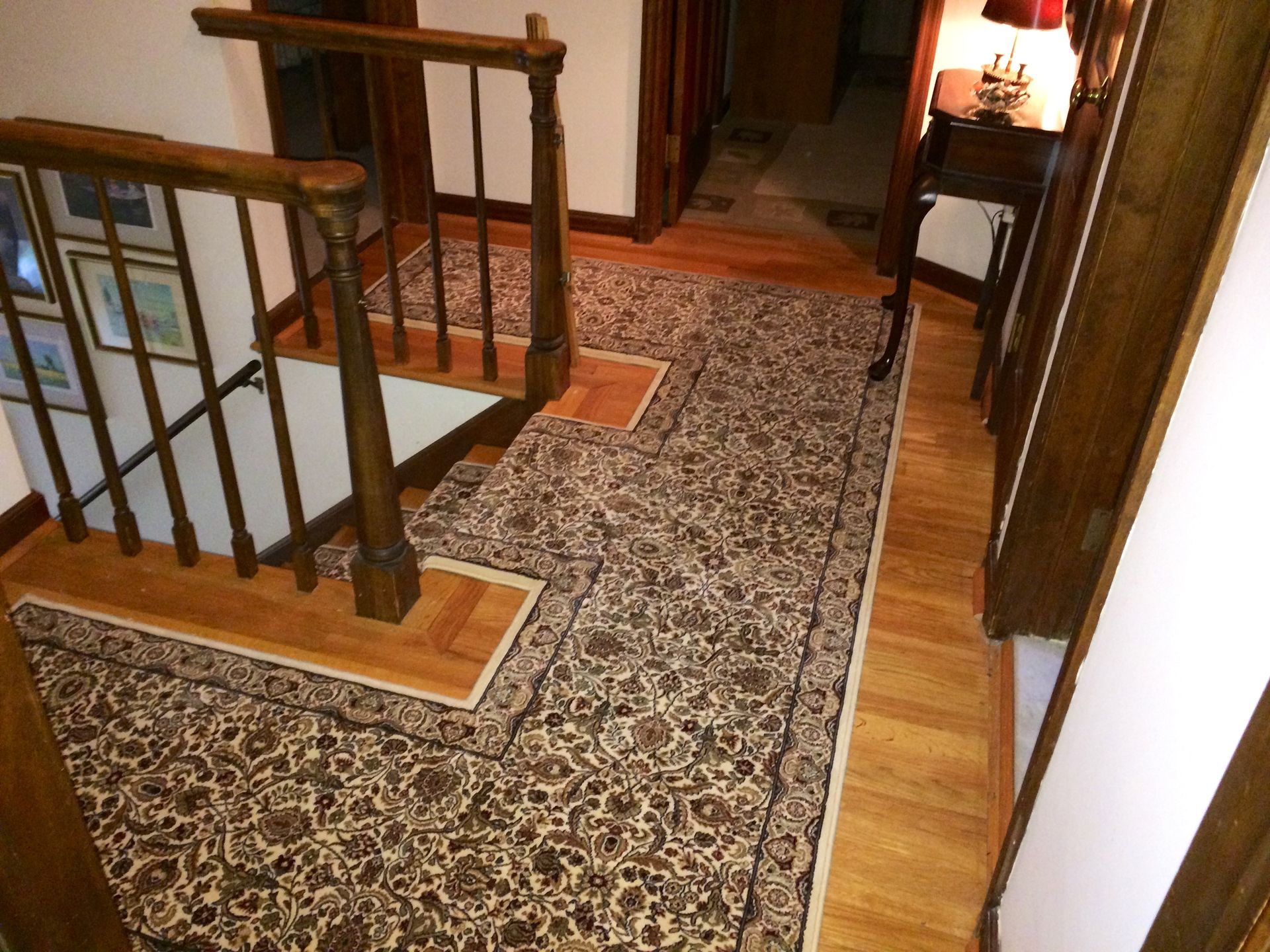 Stair runner -custom carpet and wall to wall hall installation