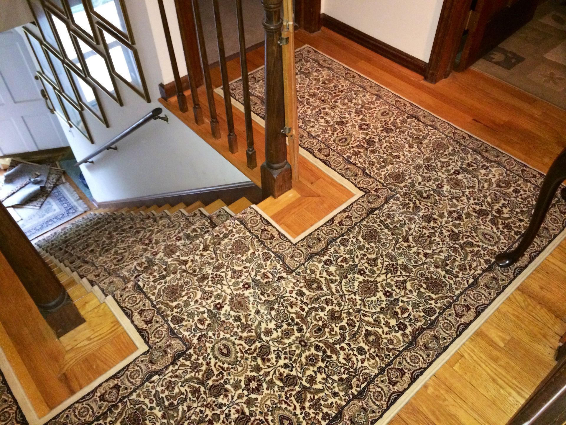 Stair runner -custom carpet and wall to wall hall installation