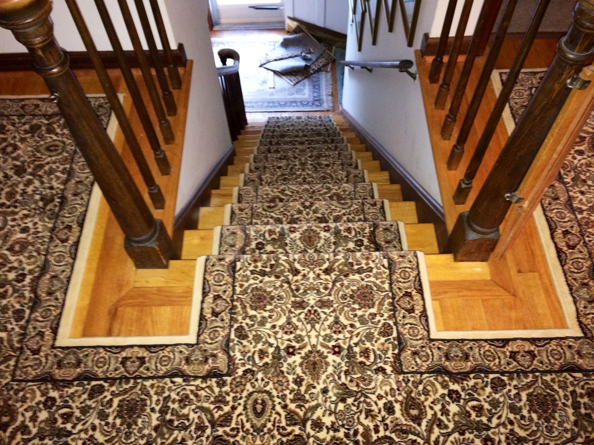 Stair runner -custom carpet and wall to wall hall installation